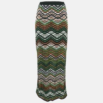 Pre Owned M Missoni Black Striped Knit Maxi Skirt S