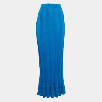 Pre Owned M Missoni Blue Stripe Pattern Knit Maxi Skirt M