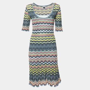 Pre Owned M Missoni Grey/Multicolor Wave Patterned Lurex Knit Dress M