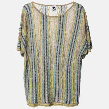 Pre Owned M Missoni Grey/Yellow Knit Fabric Top M