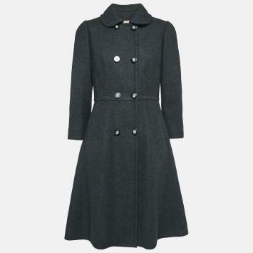 Pre Owned Dolce & Gabbana Grey Wool Double Breasted Coat M