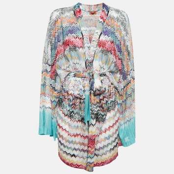 Pre Owned M Missoni Multicolor Chevron Knit Belted Cardigan L
