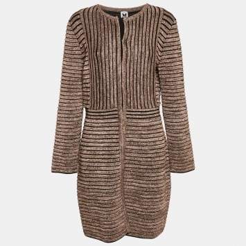 Pre Owned M Missoni Metallic Stripe Lurex Knit Long Cardigan L