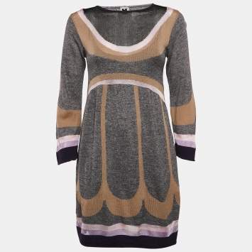 Pre Owned M Missoni Multicolor Pattern Wool Blend Knit Knee-Length Dress S