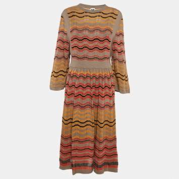 Pre Owned M Missoni Multicolor Patterned Knit Wide Sleeve Long Dress L 