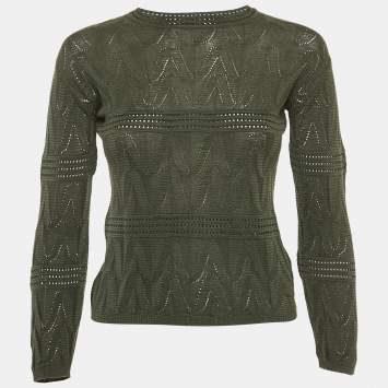 Pre Owned M Missoni Green Patterned Knit Long Sleeve Sweater XS