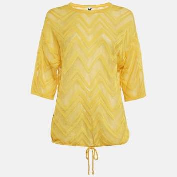 Pre Owned M Missoni Yellow Chevron Knit Drawstring Hem Detail Top M