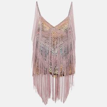 Pre Owned Missoni Multicolor Patterned Knit Sleeveless Fringed Top M
