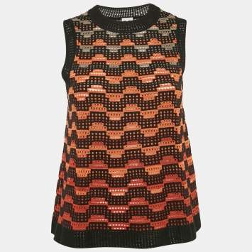 Pre Owned M Missoni Orange/Multicolor Patterned Wool Blend Knit Sleeveless Top S