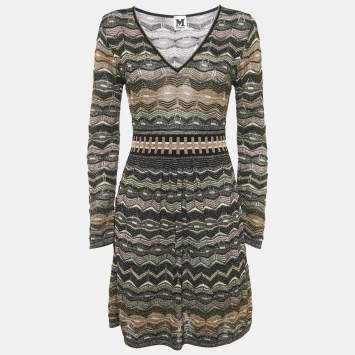 Pre Owned M Missoni Black/Gold Lurex Knit Mini Dress M