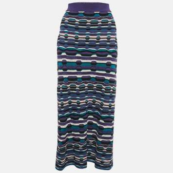 Pre Owned M Missoni Purple Striped Knit Maxi Skirt M