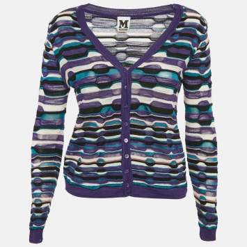 Pre Owned M Missoni Purple Striped Knit Button Front Cardigan M