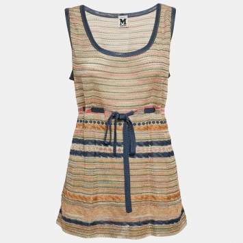Pre Owned M Missoni Multicolor Lurex Knit Sleeveless Tie-Up Waist Detail Top L
