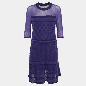 Pre Owned M Missoni Purple Patterned Knit Short Dress L
