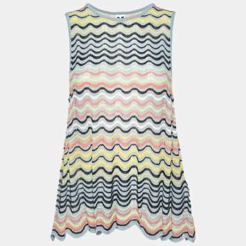Pre Owned M Missoni Grey Wavy Knit Sheer Sleeveless Top  S