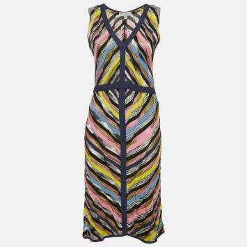 Pre Owned M Missoni Multicolor Patterned Knit V-Neck Sleeveless Short Dress S