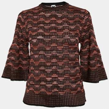 Pre Owned M Missoni Black/Multicolor Pinhole Pattern Knit Sweater Top S