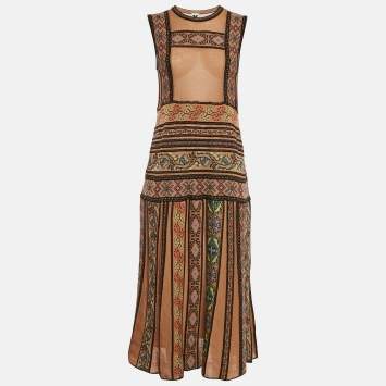 Pre Owned M Missoni Brown/Multicolor Patterned Knit Sleeveless Midi Dress L