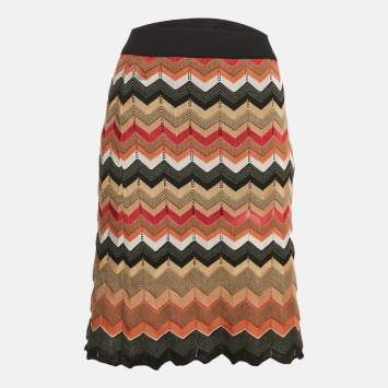Pre Owned M Missoni Multicolor Chevron Pattern Knit Skirt M