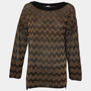 Pre Owned M Missoni Brown/Black Chevron Lurex Knit Long Sleeve Sweatshirt L