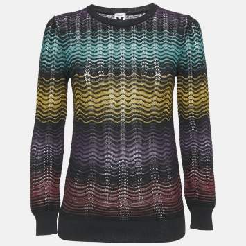 Pre Owned M Missoni Multicolor Wave Pattern Knit Long Sleeve Top S