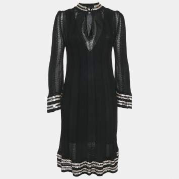 M Missoni Black Patterned Knit Sequin Detail Short Dress M