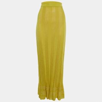Pre Owned M Missoni Yellow Ribbed Knit Maxi Skirt M