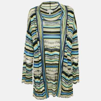 Pre Owned M Missoni Multicolor Knit Tank Top & Cardigan Set L