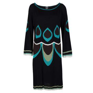 Pre Owned M Missoni Black Patterned Knit Long Sleeve Wool Dress L