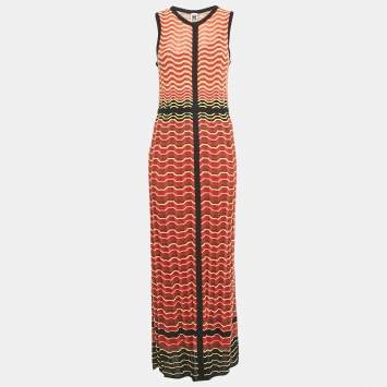 Pre Owned M Missoni Brown/Black Chevron Crochet Knit Maxi Dress S