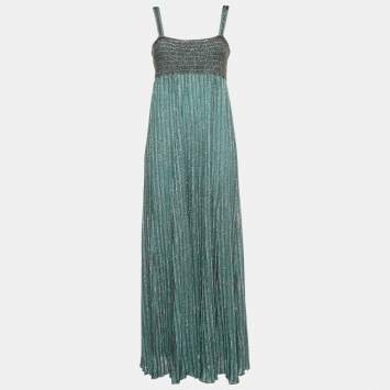 Pre Owned M Missoni Blue Lurex Knit Midi Dress L