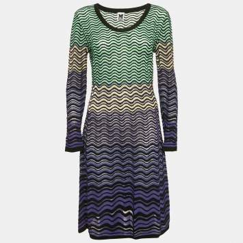 Pre Owned M Missoni Multicolor Wave Pattern Knit Short Dress L