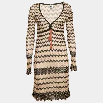 M Missoni Brown Chevron Pattern Knit V-Neck Short Dress M