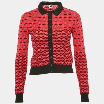 M MissonI Red Crochet Collar Patterned Knit Cardigan S
