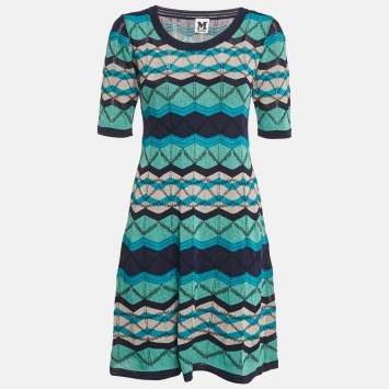 M Missoni Blue Pattered Knit Mini Dress M