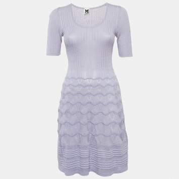 M Missoni Purple Patterned Cotton Blend Knit Short Dress S