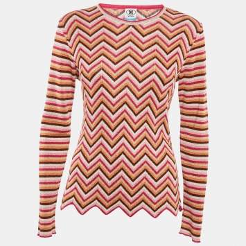 M Missoni Multicolor Chevron Lurex Knit Long Sleeve Jumper L