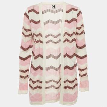 Pre Owned M Missoni Pink/Multicolor Chevron Pattern Knit Open Front Cardigan S