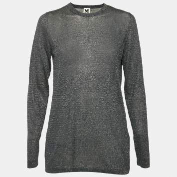 Pre Owned Missoni Blue Lurex Knit Long Sleeve Top M