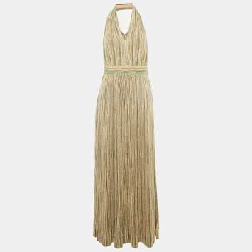Pre Owned M Missoni Multicolor Lurex Knit Halter Neck Maxi Dress L