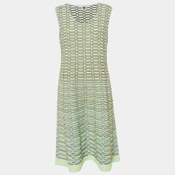 Pre Owned M Missoni Blue/Multicolor Patterned Knit Midi Dress L