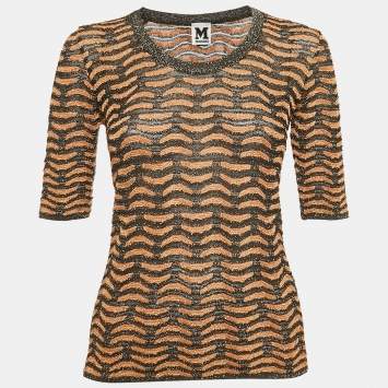 Pre Owned M Missoni Brown Patterned Lurex Knit Top S