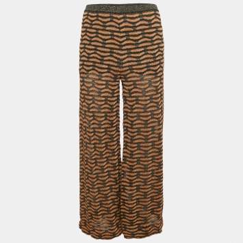 Pre Owned M Missoni Brown Patterned Lurex Knit Wide-Leg Pants M