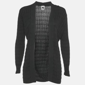 Pre Owned M Missoni Black Patterned Knit Open Front Cardigan M