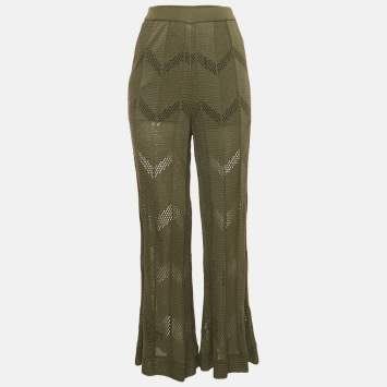 Pre Owned M Missoni Green Patterned Knit Wide Leg Trousers S