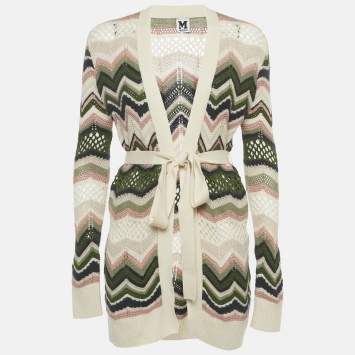 Pre Owned M Missoni Multicolor Patterned Knit Open Front Belted Cardigan S