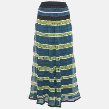 Pre Owned M Missoni Blue/Multicolor Patterned Knit Maxi Skirt S