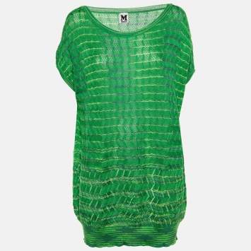 Pre Owned M Missoni Green Striped Zig Zag Knit Jumper M
