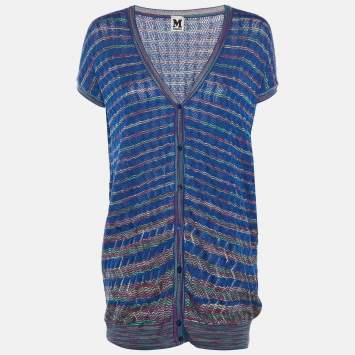 Pre Owned M Missoni Blue Zig Zag Knit Button Front Cardigan M 
