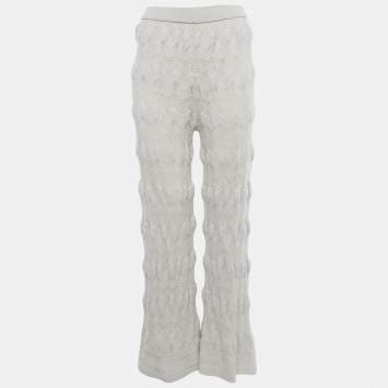 Pre Owned M Missoni Grey Zig Zag Wool Knit Flared Pants M